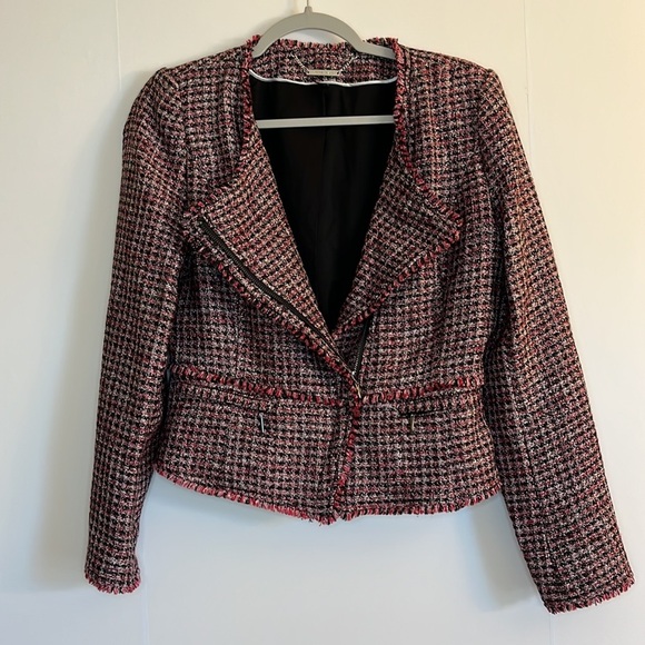 White House Black Market Jackets & Blazers - White House Black Market Boucle Tweet Blazer Size 4 Red Black Silver Metallic